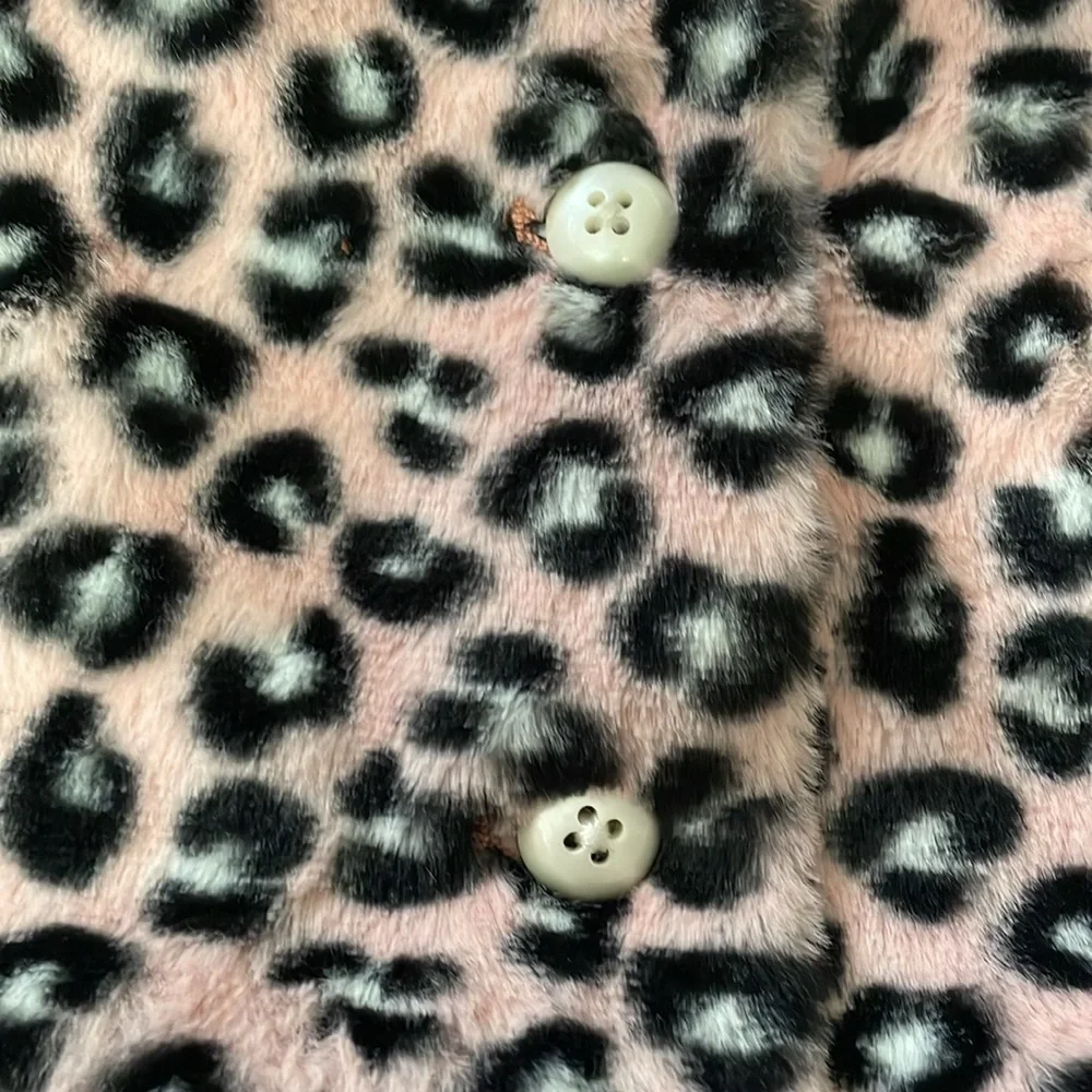 Gymboree 2023 2 Piece Girls Pink Leopard Print Fur Jacket & Hat | Size 2T